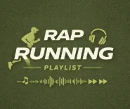 Rap Running Playlist graphic with a runner and headphones