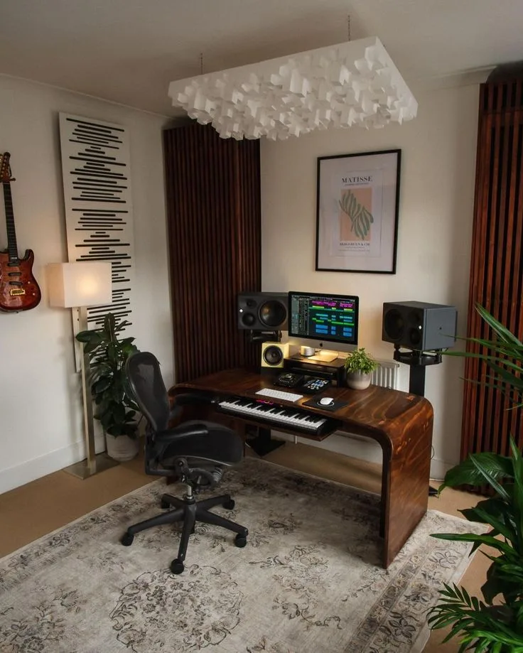 Home studio desk with monitors and a DAW, used for custom beat production